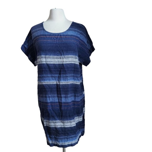 Old Navy Linen Blend Dress Women size Large Pinstripe Shirt Short Lagenlook - Picture 16 of 16